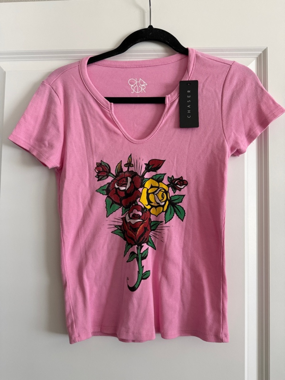 NWT Chaser Pink Floral Graphic Tee - Short Sleeve Women's Top sz s